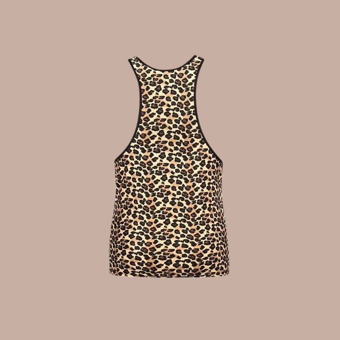 Pleasurements Anais Men Mercury top met luipaardprint en zwarte bies voor een stijlvolle uitstraling.