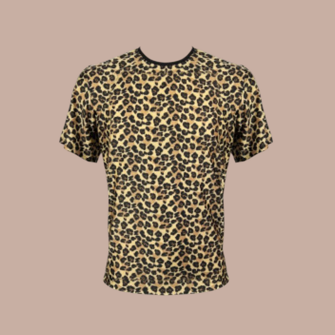 Pleasurements Anais Men Mercury T-shirt met opvallend luipaardprint patroon en zwarte ronde hals