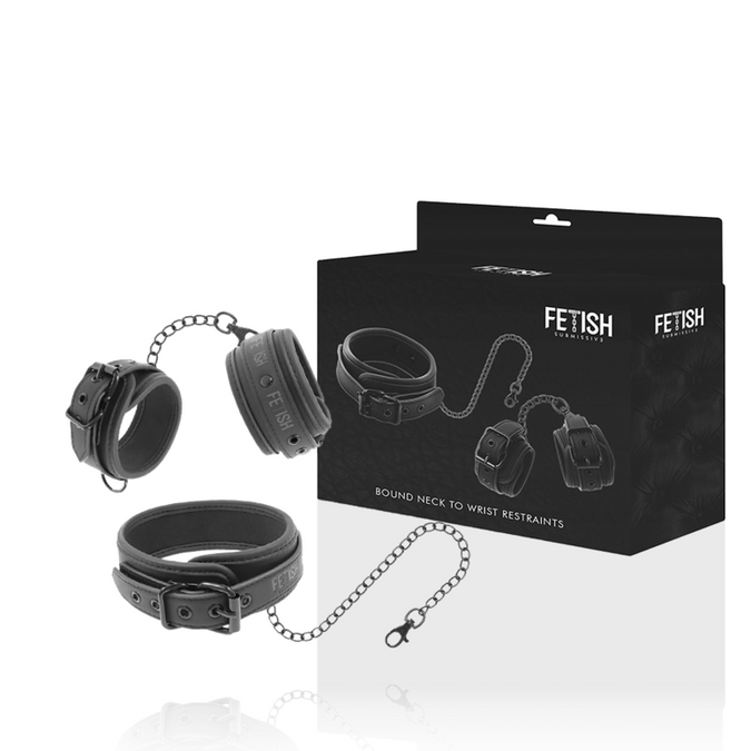 Fetish Onderdanig – Veganistische Leren Ketting en Handboeien met Neopreen Voering