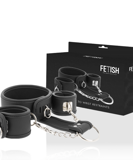 FETISH SUBMISSIVE - VEGAN LEATHER NECKLACE AND HANDCUFFS WITH NOPRENE LINING FETISH SUBMISSIVE - VEGAN LEATHER NECKLACE AND HANDCUFFS WITH NOPRENE LINING
