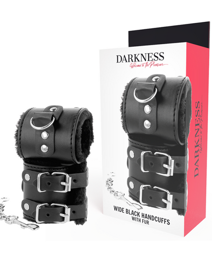 DARKNESS - BLACK ADJUSTABLE LEATHER HANDCUFFS WITH LINING DARKNESS - BLACK ADJUSTABLE LEATHER HANDCUFFS WITH LINING