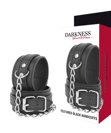 DARKNESS - BLACK TEXTURED LEATHER HANDCUFFS DARKNESS - BLACK TEXTURED LEATHER HANDCUFFS