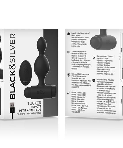 BLACK&SILVER - TUCKER SMALL SILICONE ANAL PLUG REMOTE CONTROL BLACK&SILVER - TUCKER SMALL SILICONE ANAL PLUG REMOTE CONTROL