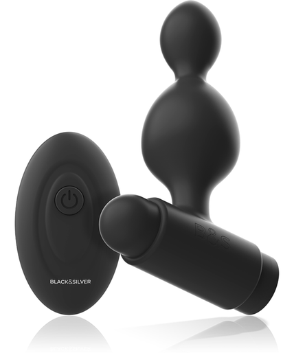BLACK&SILVER - TUCKER SMALL SILICONE ANAL PLUG REMOTE CONTROL BLACK&SILVER - TUCKER SMALL SILICONE ANAL PLUG REMOTE CONTROL