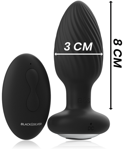 BLACK&SILVER - WELLS PLUG SILICONE ANAL ROTATOR REMOTE CONTROL BLACK&SILVER - WELLS PLUG SILICONE ANAL ROTATOR REMOTE CONTROL