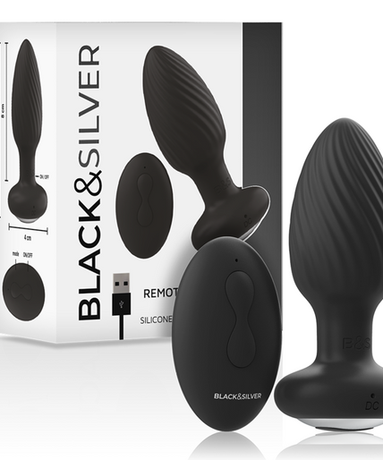 BLACK&SILVER - WELLS PLUG SILICONE ANAL ROTATOR REMOTE CONTROL BLACK&SILVER - WELLS PLUG SILICONE ANAL ROTATOR REMOTE CONTROL