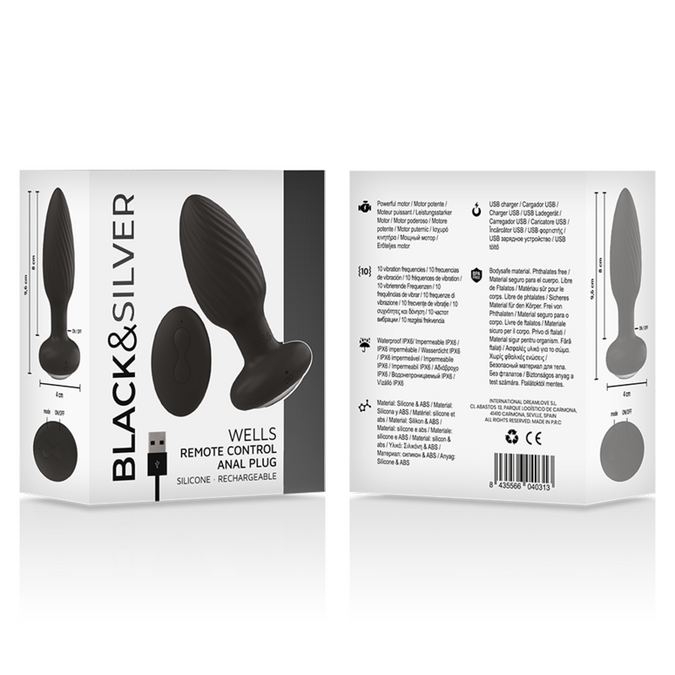 Zwart & zilver – Wells Plug Silicone Anale Rotator met Afstandsbediening