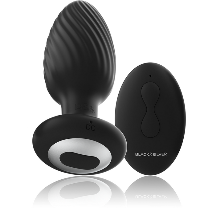 Zwart & zilver – Wells Plug Silicone Anale Rotator met Afstandsbediening