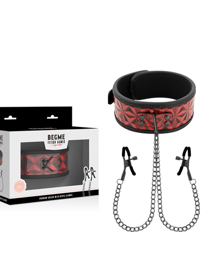 BEGME - RED EDITION COLLAR WITH NIPPLE CLAMPS WITH NEOPRENE LINING BEGME - RED EDITION COLLAR WITH NIPPLE CLAMPS WITH NEOPRENE LINING