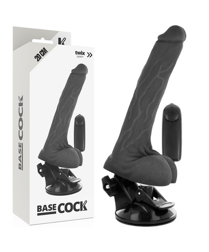 BASECOCK - REALISTIC BLACK REMOTE CONTROL VIBRATOR WITH TESTICLES 20 CM -O- 4 CM BASECOCK - REALISTIC BLACK REMOTE CONTROL VIBRATOR WITH TESTICLES 20 CM -O- 4 CM