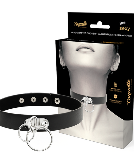 COQUETTE CHIC DESIRE - DOUBLE RING VEGAN LEATHER CHOKER COQUETTE CHIC DESIRE - DOUBLE RING VEGAN LEATHER CHOKER