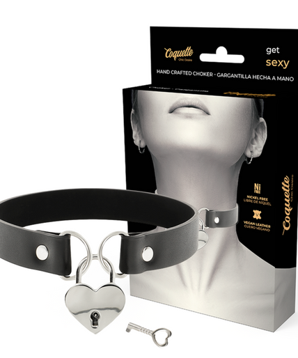 COQUETTE CHIC DESIRE - VEGAN LEATHER NECKLACE WITH HEART ACCESSORY WITH KEY COQUETTE CHIC DESIRE - VEGAN LEATHER NECKLACE WITH HEART ACCESSORY WITH KEY