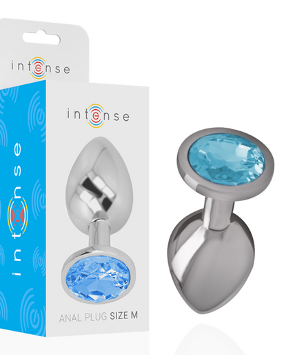 INTENSE - ALUMINUM METAL ANAL PLUG WITH BLUE GLASS SIZE M INTENSE - ALUMINUM METAL ANAL PLUG WITH BLUE GLASS SIZE M