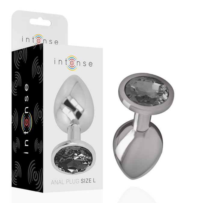 Intense – Aluminium metalen anale plug met zwart glas maat L