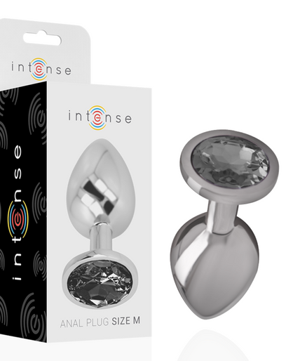 INTENSE - ALUMINUM METAL ANAL PLUG WITH BLACK GLASS SIZE M INTENSE - ALUMINUM METAL ANAL PLUG WITH BLACK GLASS SIZE M