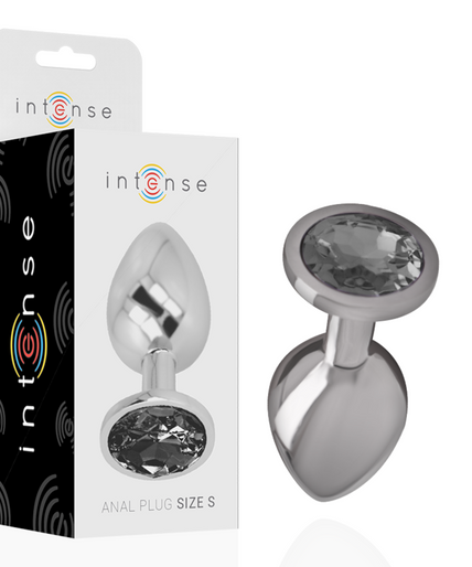 INTENSE - ALUMINUM METAL ANAL PLUG WITH BLACK CRYSTAL SIZE S INTENSE - ALUMINUM METAL ANAL PLUG WITH BLACK CRYSTAL SIZE S