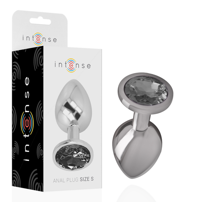 Intense – Aluminium metalen anale plug met zwarte kristal maat S