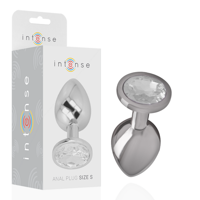 INTENSE - ALUMINIUM METALEN ANAALPLUG MET ZILVEREN KRISTAL MAAT S