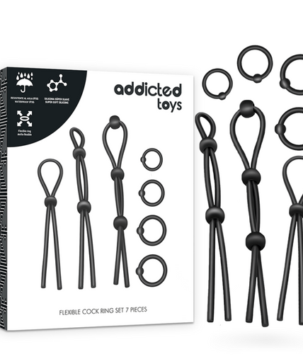ADDICTED TOYS - FLEXIBLE SILICONE COCK RING SET 7 PIECES ADDICTED TOYS - FLEXIBLE SILICONE COCK RING SET 7 PIECES