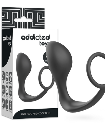 Addicted Toys – Vibrerende anaalplug met siliconen cockring – Zwart Addicted Toys – Vibrerende anaalplug met siliconen cockring – Zwart