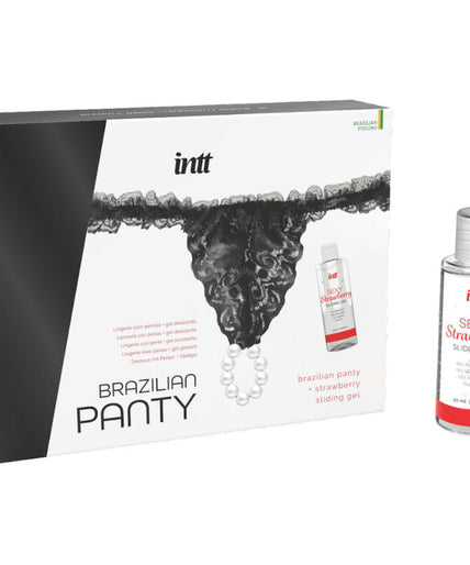 INTT RELEASES - BRAZILIAN BLACK PANTY WITH PEARLS AND LUBRICANT GEL 50 ML INTT RELEASES - BRAZILIAN BLACK PANTY WITH PEARLS AND LUBRICANT GEL 50 ML