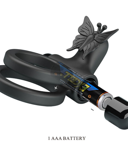 PRETTY LOVE - DOUBLE VIBRATING RING WITH BLACK STIMULATOR PRETTY LOVE - DOUBLE VIBRATING RING WITH BLACK STIMULATOR