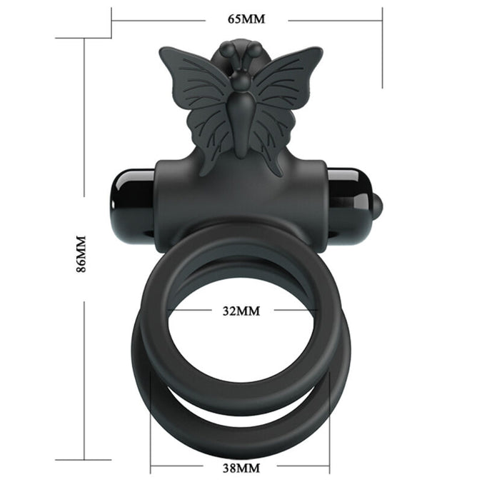 PRETTY LOVE - DUBBELE VIBRERENDE RING MET ZWARTE STIMULATOR