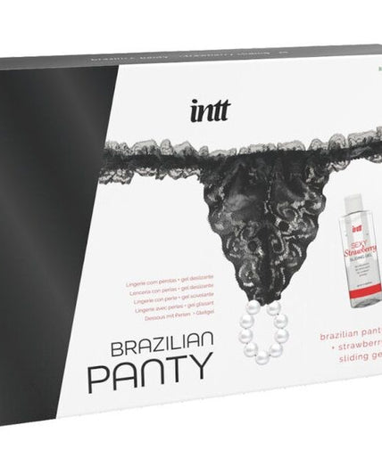 INTT RELEASES - BRAZILIAN BLACK PANTY WITH PEARLS AND LUBRICANT GEL 50 ML INTT RELEASES - BRAZILIAN BLACK PANTY WITH PEARLS AND LUBRICANT GEL 50 ML