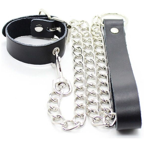 OHMAMA FETISH - PENISHANGER EN LEREN BAND MET METALEN KETTING