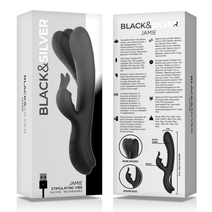 Schwarz & Silber – Jamie Wiederaufladbarer Silikon Rabbit Stimulator Schwarz