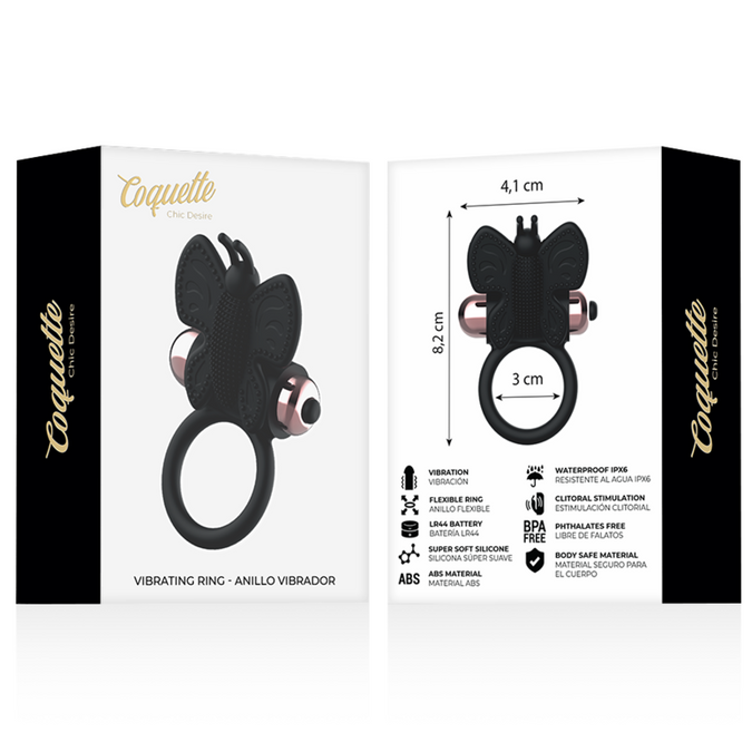 Coquette Chic Desire – Cockring Vlinder met Vibrator Zwart/Goud