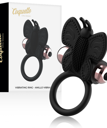 COQUETTE CHIC DESIRE - COCK RING BUTTERFLY WITH VIBRATOR BLACK/ GOLD COQUETTE CHIC DESIRE - COCK RING BUTTERFLY WITH VIBRATOR BLACK/ GOLD