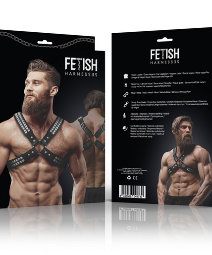 FETISH SUBMISSIVE ATTITUDE - MENS CROSSED CHEST ECO-LEATHER HARNESS WITH RIVETS FETISH SUBMISSIVE ATTITUDE - MENS CROSSED CHEST ECO-LEATHER HARNESS WITH RIVETS