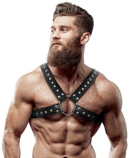 FETISH SUBMISSIVE ATTITUDE - MENS CROSS-OVER ECO-LEATHER CHEST HARNESS WITH STUDS FETISH SUBMISSIVE ATTITUDE - MENS CROSS-OVER ECO-LEATHER CHEST HARNESS WITH STUDS