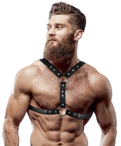 FETISH SUBMISSIVE ATTITUDE - ECO-LEATHER CHEST HARNESS WITH DOUBLE SUPPORT AND STUDS FOR MEN FETISH SUBMISSIVE ATTITUDE - ECO-LEATHER CHEST HARNESS WITH DOUBLE SUPPORT AND STUDS FOR MEN