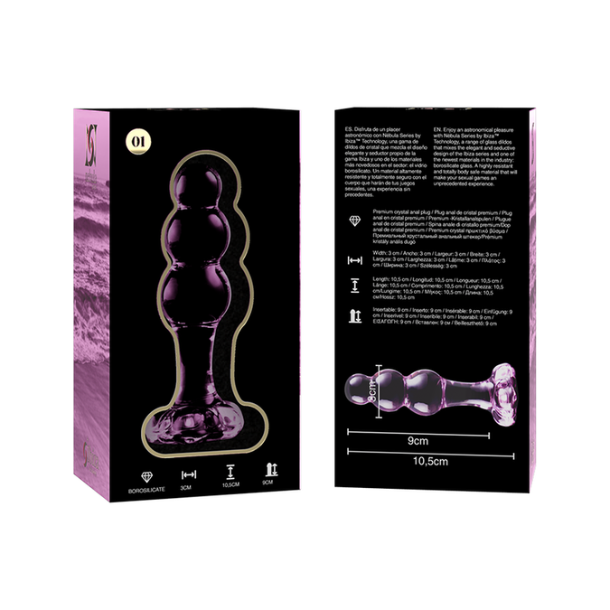 NEBULA SERIES BY IBIZA - MODEL 1 ANAALPLUG BOROSILICAATGLAS ROZE 10,5 CM -Ø- 3 CM