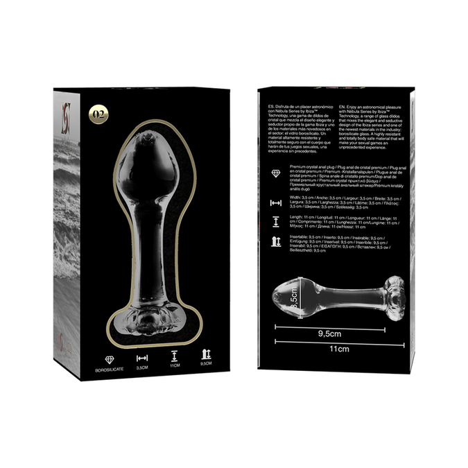 NEBULA SERIE VAN IBIZA - MODEL 2 ANALE PLUG BOROSILICAATGLAS HELDER 11 CM -O- 3.5 CM
