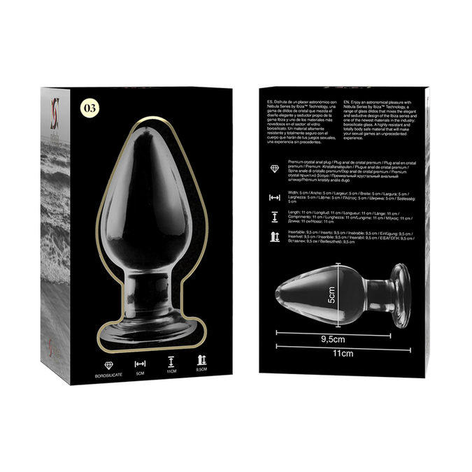 Nebula-serie van Ibiza – Model 3 Anaalplug van Borosilicaatglas Transparant 11 cm – O – 5 cm