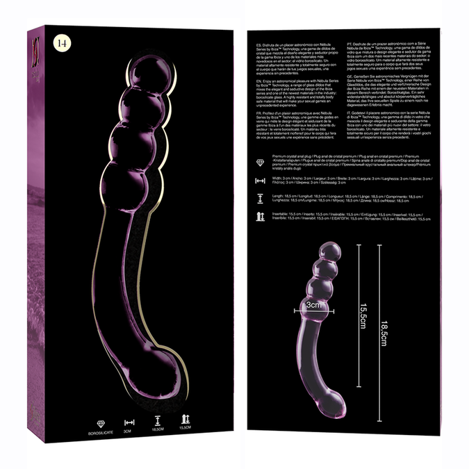 NEBULA SERIE VAN IBIZA - MODEL 14 DILDO BOROSILICAATGLAS ROZE 18,5 CM -O- 3 CM