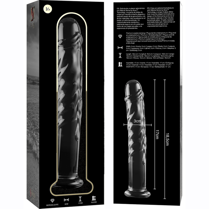 NEBULA SERIES BY IBIZA - MODEL 16 DILDO BOROSILICAATGLAS HELDER 18,5 CM -O- 3 CM