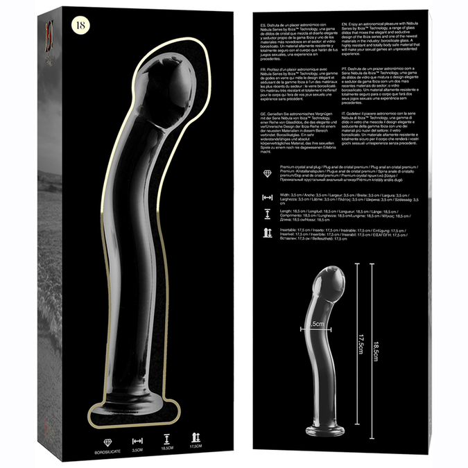 NEBULA-SERIE VAN IBIZA - MODEL 18 DILDO BOROSILICAATGLAS HELDER 18,5 CM -Ø- 3,5 CM