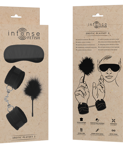 INTENSE - FETISH EROTIC PLAYSET 2 WITH HANDCUFFS, BLIND MASK AND TICKLER INTENSE - FETISH EROTIC PLAYSET 2 WITH HANDCUFFS, BLIND MASK AND TICKLER