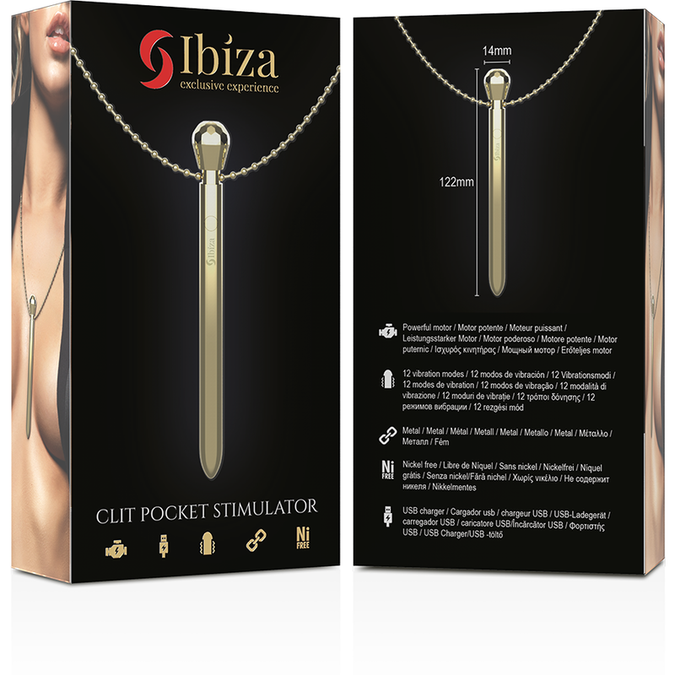 Ibiza – Klitoris Pocket Stimulator Halskette USB-Ladegerät 12 Vibrationsmodi Gold 12,2 X 1,5