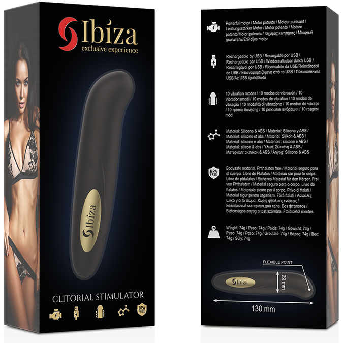 Ibiza – Clitorisstimulator met USB-oplader, 10 vibratiemodi, goudkleurig, 13 x 2,9 cm
