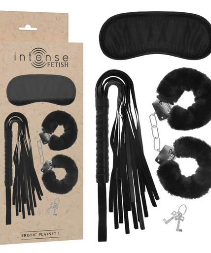 Intense – Fetisch Erotisches Spielset 1 mit Handschellen, Augenbinde und Flogger Intense – Fetisch Erotisches Spielset 1 mit Handschellen, Augenbinde und Flogger