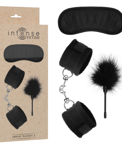 INTENSE - FETISH EROTIC PLAYSET 2 WITH HANDCUFFS, BLIND MASK AND TICKLER INTENSE - FETISH EROTIC PLAYSET 2 WITH HANDCUFFS, BLIND MASK AND TICKLER