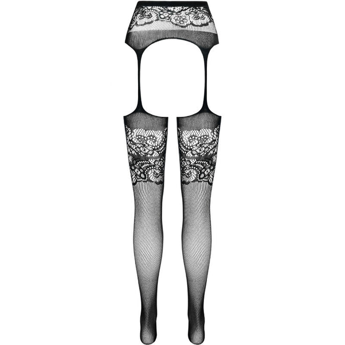 PASSION - S029 BLACK TIGHTS WITH GARTER ONE SIZE