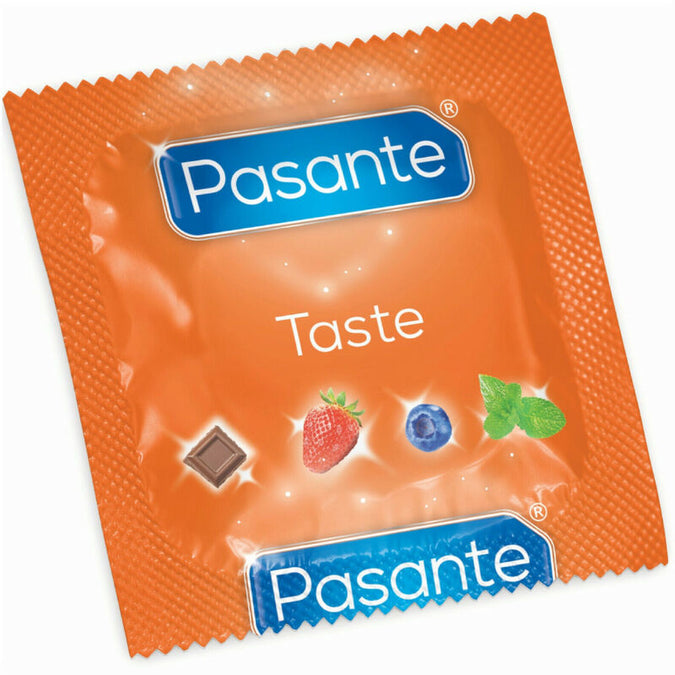 PASANTE - CONDOMS MET BOSBESSENSMAAK ZAK 144 STUKS