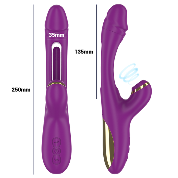 INTENSE - ATENEO OPLAADBARE MULTIFUNCTIONELE VIBRATOR 7 TRILLINGEN MET OSCILLERENDE TONG EN PAARSE ZUIGNAP