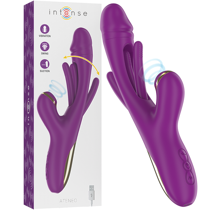 INTENSE - ATENEO OPLAADBARE MULTIFUNCTIONELE VIBRATOR 7 TRILLINGEN MET OSCILLERENDE TONG EN PAARSE ZUIGNAP